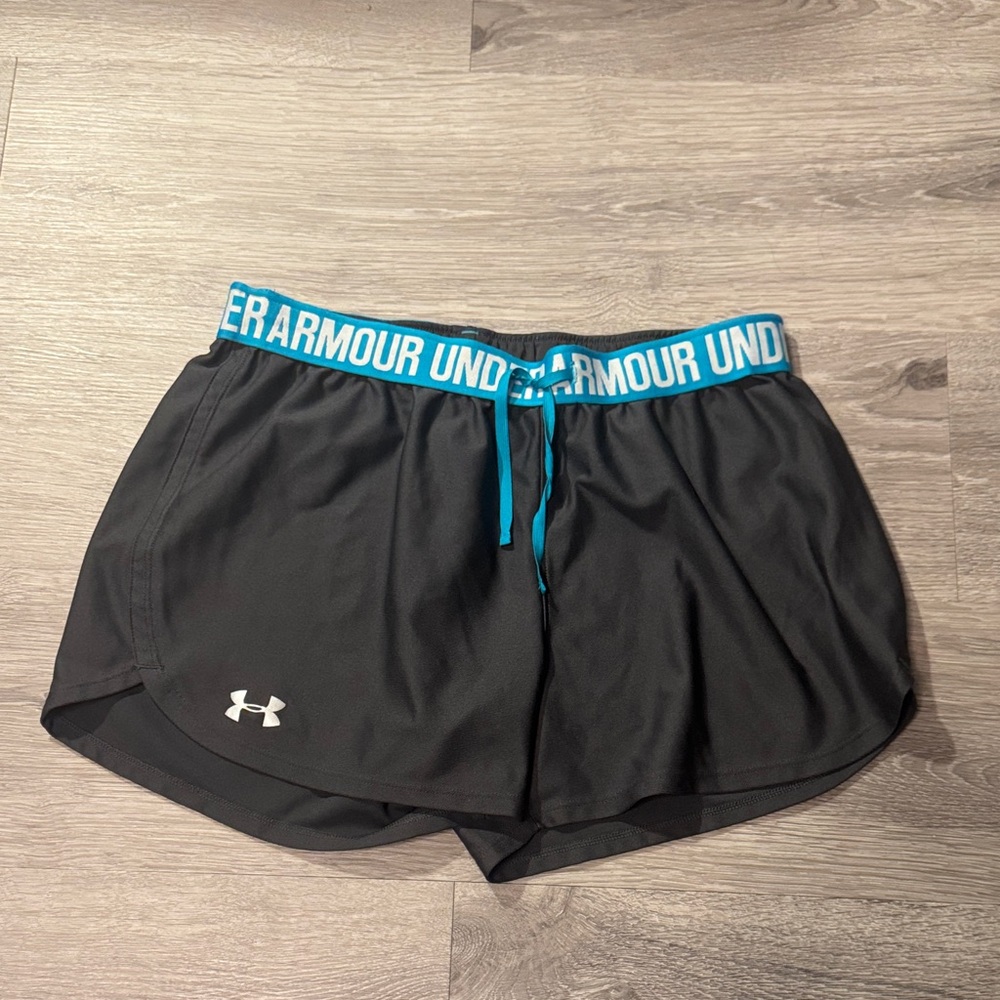 Under Armour Women's Black Shorts with Blue Waistband